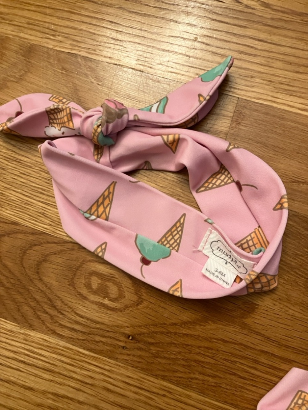 MudPie 3-6 month baby/toddler Pink Ice Cream cone One-Piece Swimsuit w/ headband - Picture 6 of 7